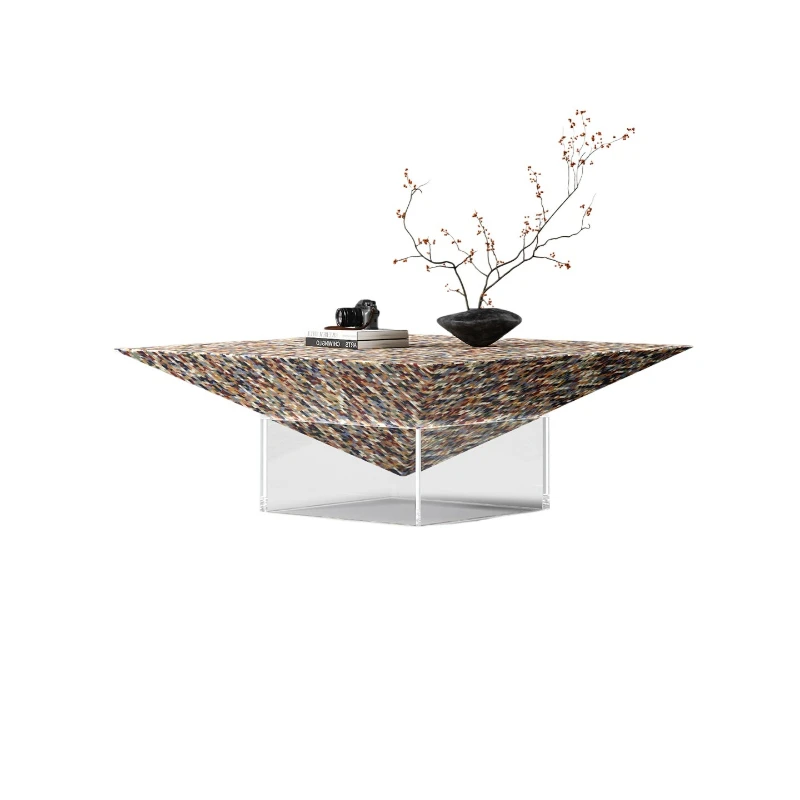 Italian minimalist rainbow coffee table living room art high-end creative acrylic suspended inverted triangular coffee table