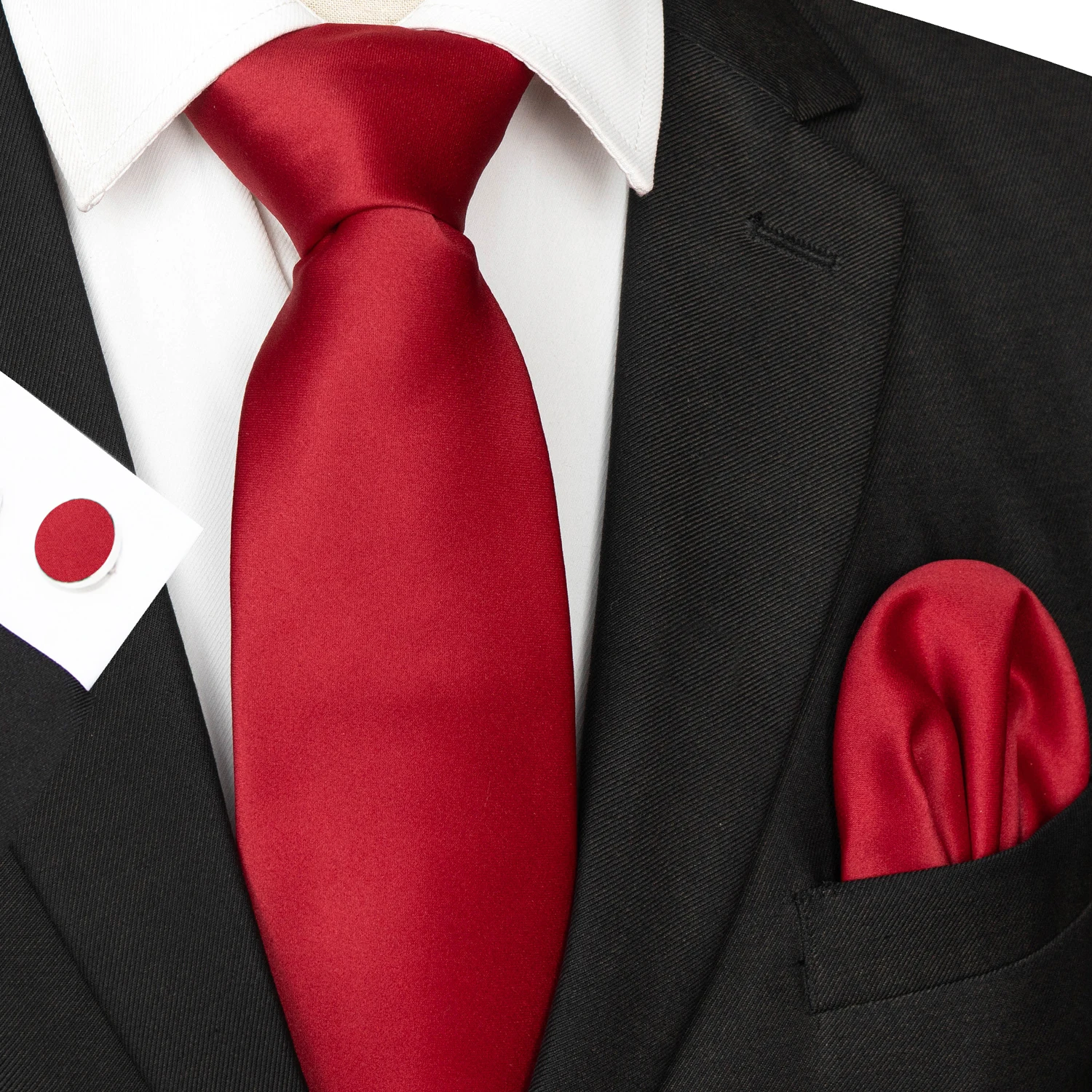30 verschiedene Farben, solide Polyester-Krawatten für Herren, Einstecktuch, Manschettenknöpfe, Geschenk, Hochzeits- und Party-Accessoires, 8cm Krawatten-Set, kostenloser Versand – Detail 14