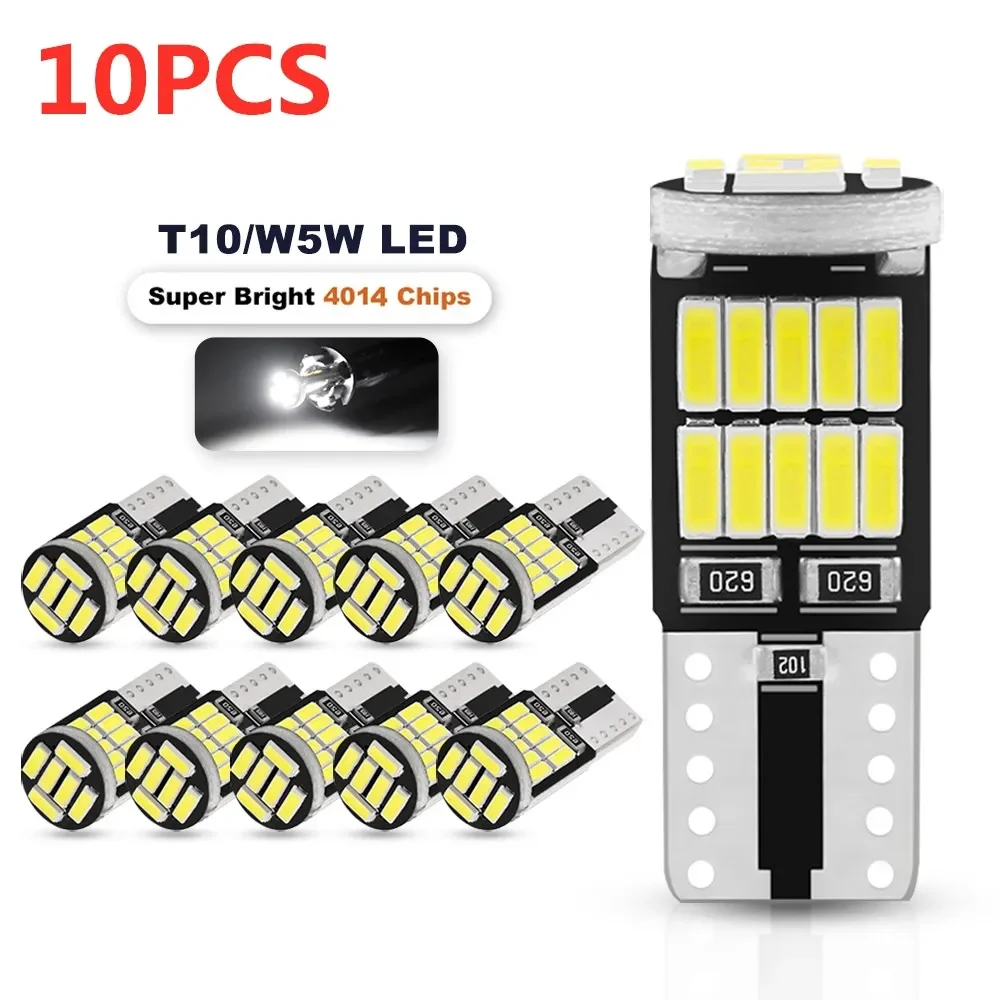 10pcs T10 W5W 194 501 Led Canbus No Error Car Interior Light T10 26 SMD 4014 Chip Pure White Instrument Lights Bulb Lamp
