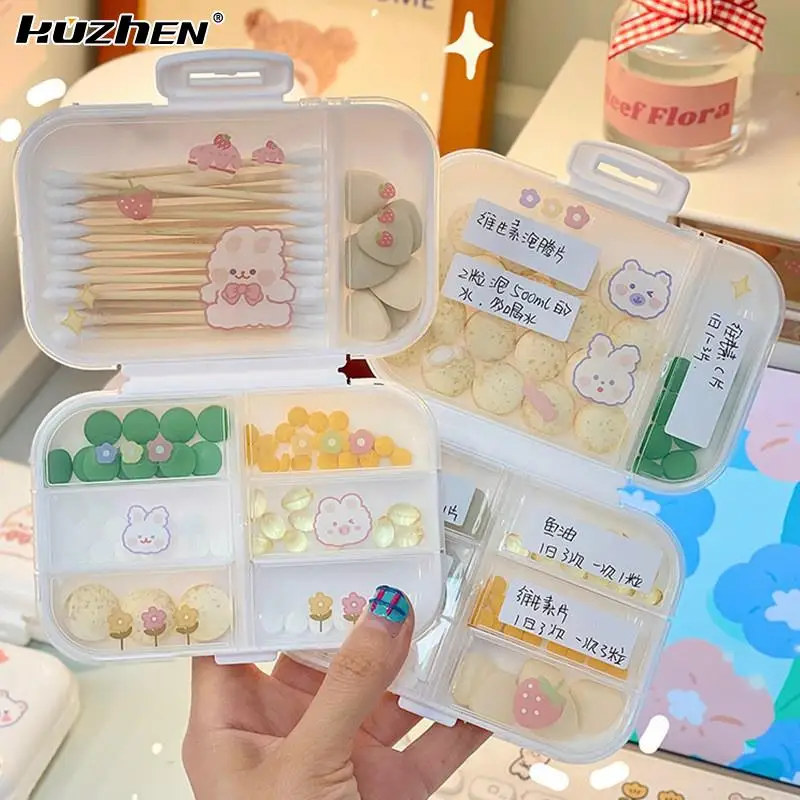 Kawaii Pill Case With Sticker Container Plastic Medicine Pill\'s Box Office Home Travel Storage Storage Organizer For Small Thing