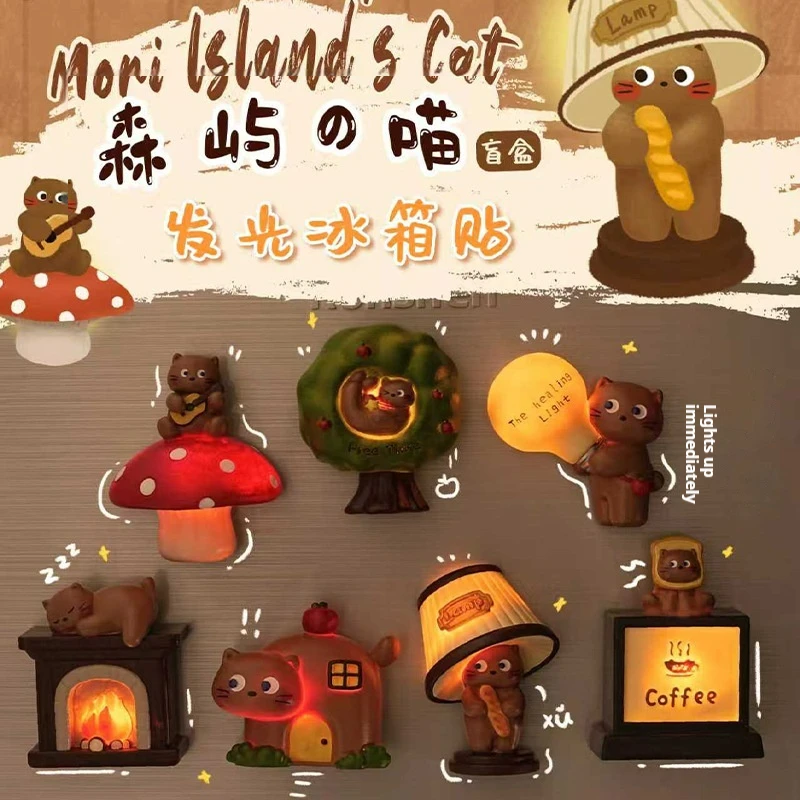 New Moni Islands Cat Senyu Meow Series Luminous Refrigerator Magnet Blind Box Creative Car Decoration Ornament Night Lights