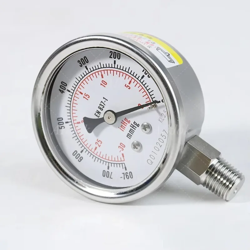 Vacuum Pressure Gauge Bottom Mounting Stainless Steel Case Pressure Gauges -760-0 MmHg