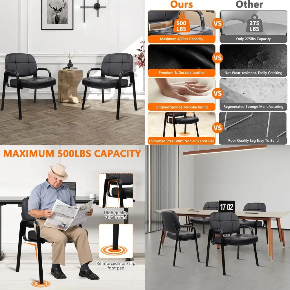 

Кожаное офисное кресло повышенной вместимости, выдерживает до 227 кг, с мягкими подлокотниками, без колес, идеально подходит для залов ожидания, конференц-залов и клиник.