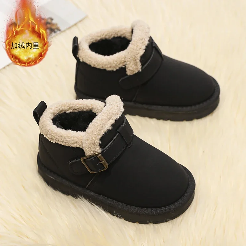 Winter Cute Children's Snow Boots Boys Girls Fashion Anti-slip Warm Cotton Shoes Outdoor Waterproof Buckle Wear-resistant Boots