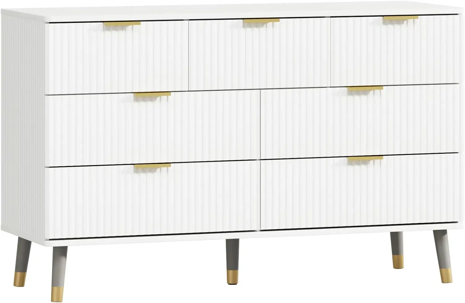 

White/Black Dresser for Bedroom, 7 Drawer Dresser with Gold Metal Handles, Wood Modern Dresser for Bedroom