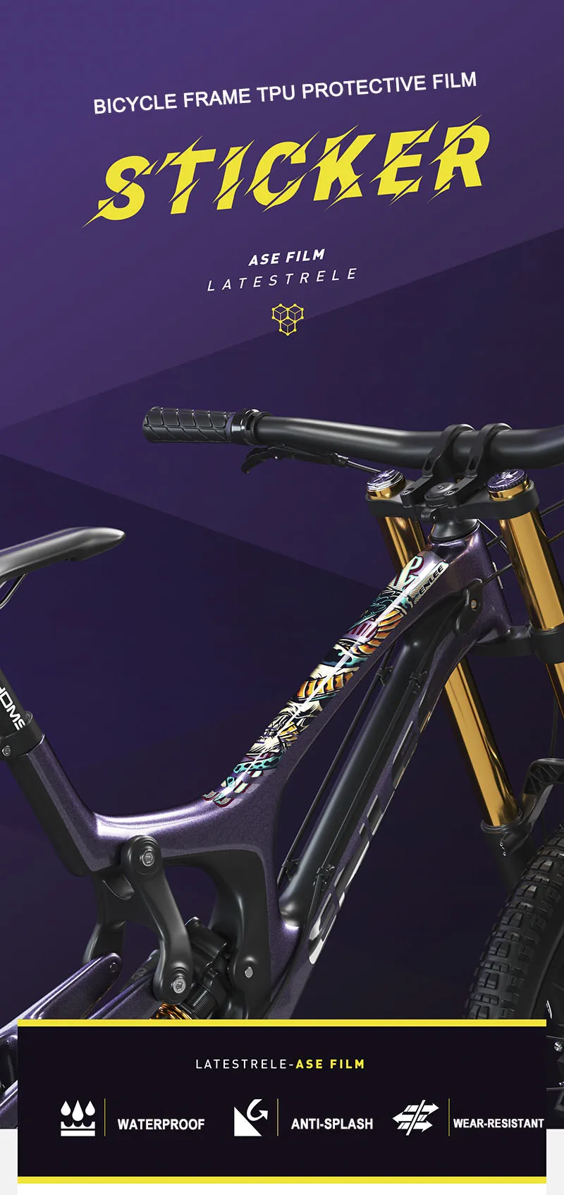 Film Autocollant 3D ENLEE Protection Cadre Et Fourche VTT