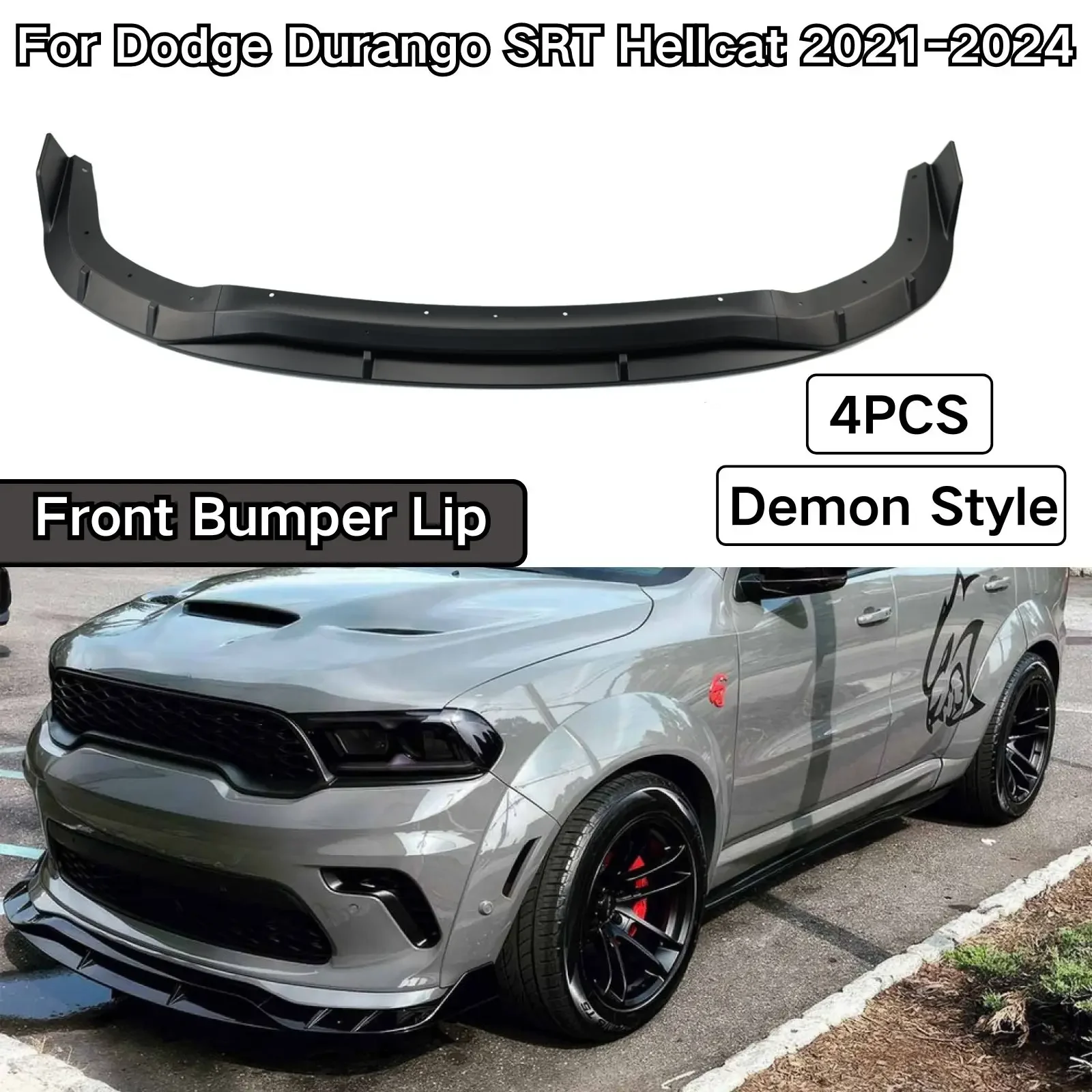 Спойлер для переднего бампера Dodge Durango SRT Hellcat 2021-2024 в стиле демона, сплиттер для губ, матовый черный диффузор, внешний вид из углеродного волокна Спойлер для переднего бампера Dodge Durango SRT Hellcat 2021-2024 в стиле демона, сплиттер для губ, матовый черный диффузор, внешний вид из углеродного волокна