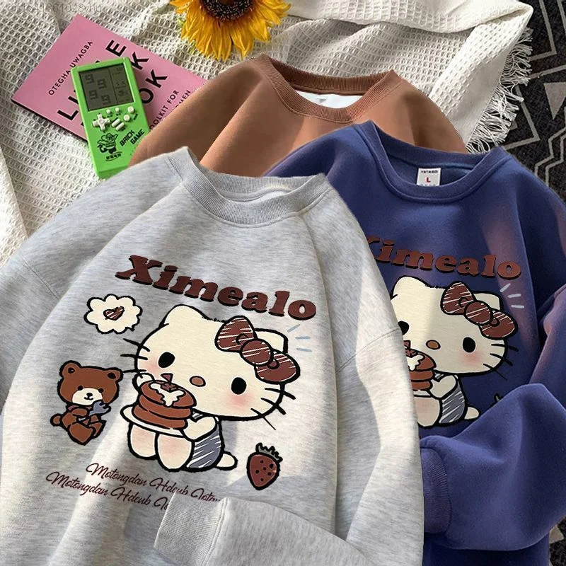 Sanrio Hello Kitty New Cute Anime Print Pullover Clothes 90s Trendy Top Kawaii Long Sleeve Korean Stylish Sweatshirt Y2k Girls