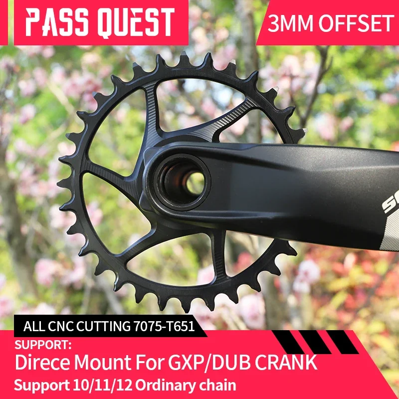 PASS QUEST 3mm Offset Round MTB Bike Narrow Wide Chainring Direct Mount for 3 nails Crankset 28-38T Bicycle Accessories