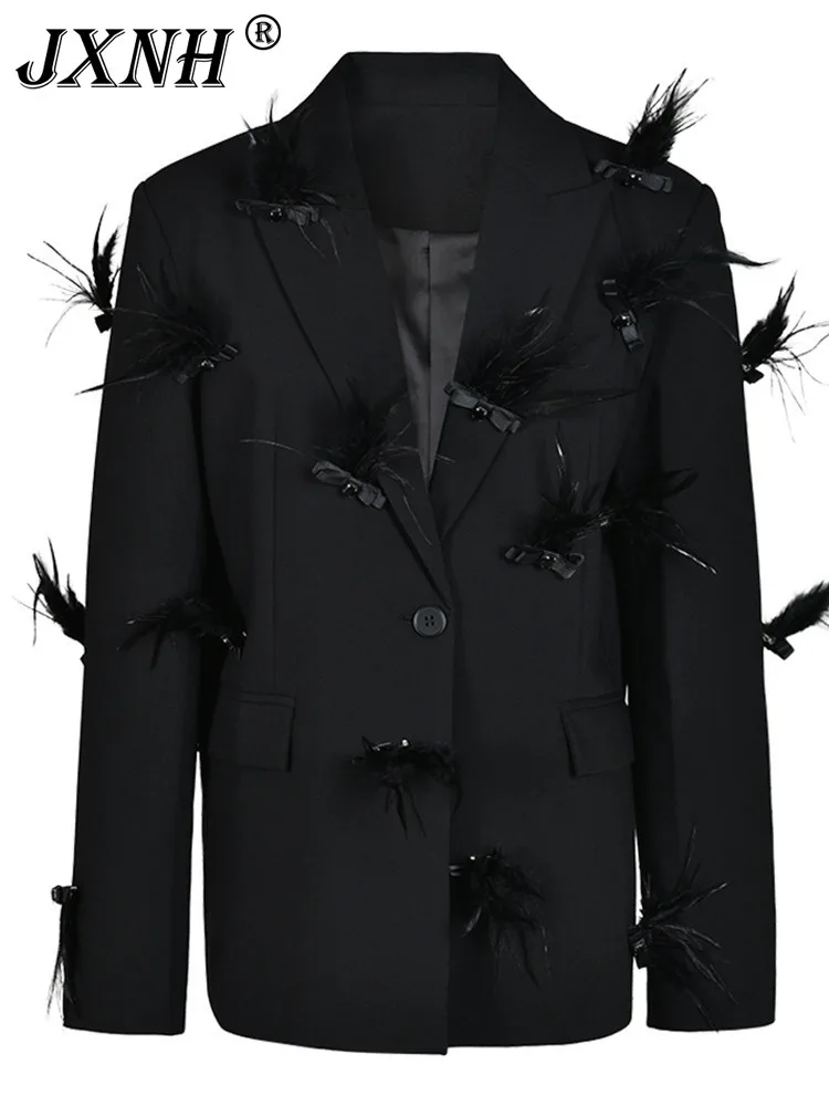 

2024 Autumn New Design Jacket, Loose And Versatile, Single Breasted Feather Accessories, Fashionable And High-end Small Suit