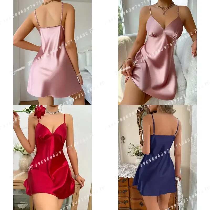 Women Satin Nightgown Elegant Slim Strap Slip Dress Lightweight Sleepwear Home Loungewear Short