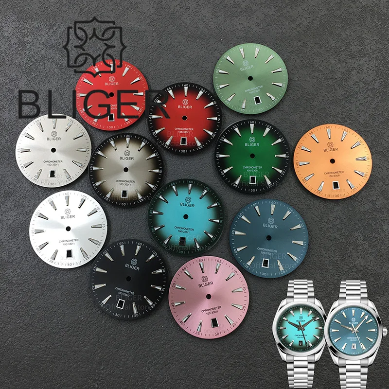 

BLIGER 33,2 мм NH35 Циферблат часов Sunberst Градиентный циферблат часов 6-часовая дата Светящаяся подходит NH35 NH36 Детали часов с автоматическим механизмом