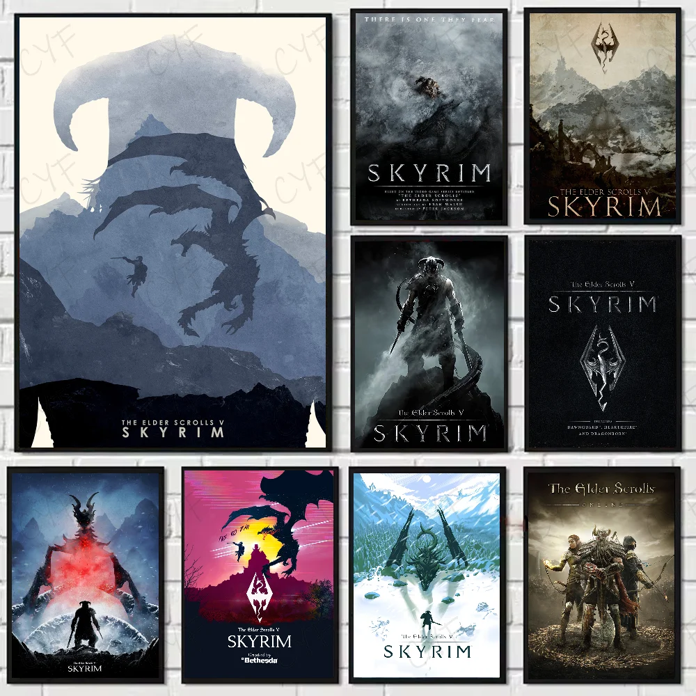 S-Skyrim The Elder S-Scrolls V Poster HD art sticky wall waterproof home living room bedroom bar aesthetic decoration