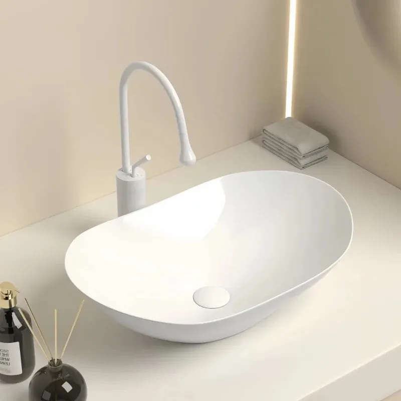 

Modern Oval Ceramic Vanity Sink, 16.3"X9.8" - Elegant Bathroom Washbasin with Drainage Accessories (Faucet Not Included)