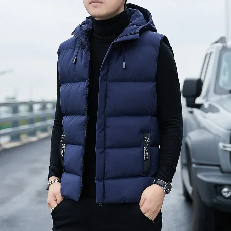 Men\'s Loose Casual Jacket Sleeveless Zipper Down Vest Male Solid Color Autumn Winter Warm Vests Mens Stand-up Collar Oversize