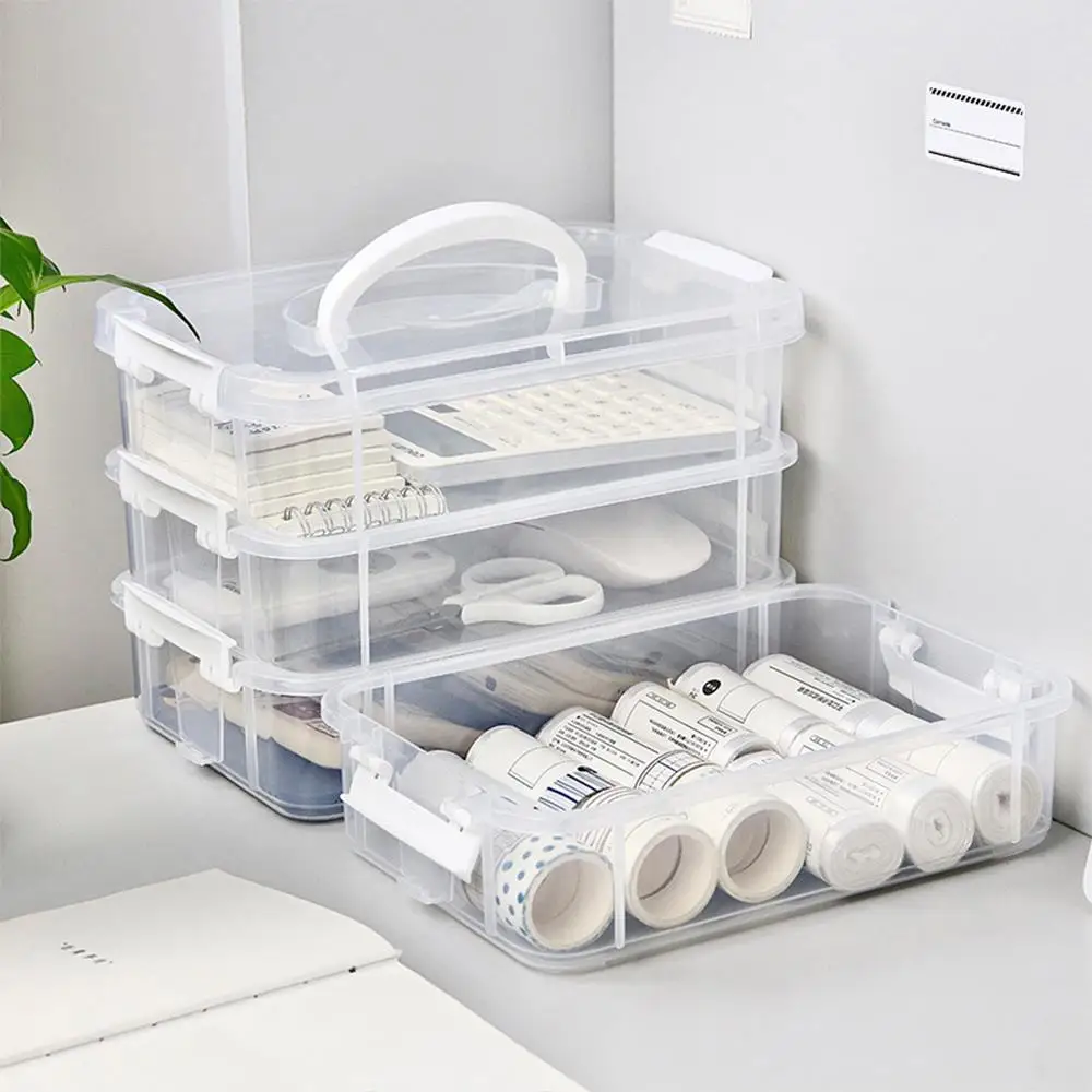 

Transparent Box 4-tiers Plastic Storage Box Office Container Drawer Organizer Table Jewelry Box Stackable Makeup Organizer