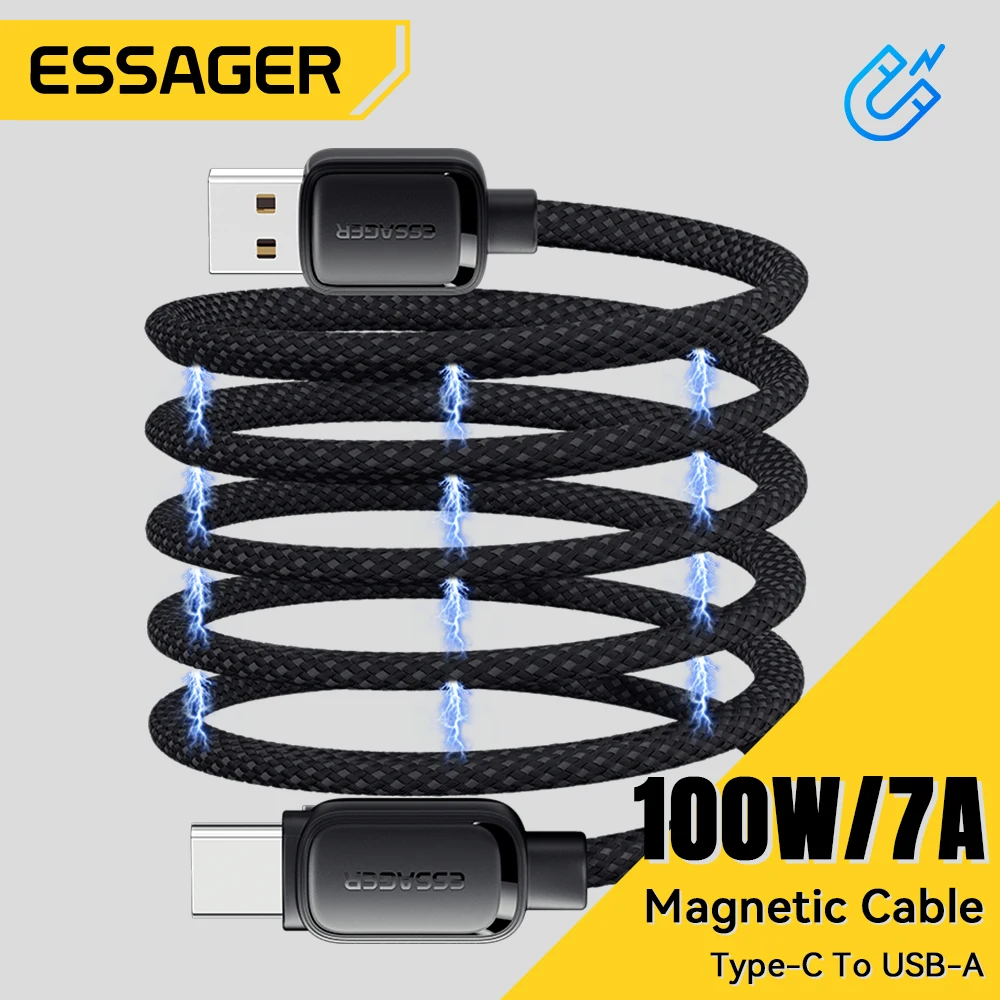 Essager 7A USB A To Type C Fast Charging Cable 100W Magnetic Suction Anti Winding Data Wire Cord For iPhone 15 Huawei Xiaomi