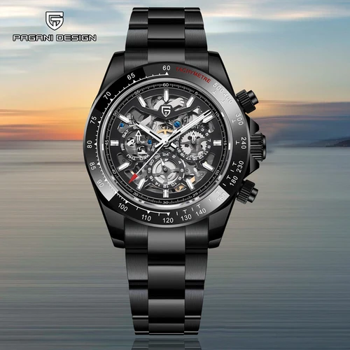 Relojes PAGANI DESIGN huecos para hombre, reloj automático de lujo negro para hombre, relojes de pulsera mecánicos AR, espejo de zafiro, bisel de cerámica