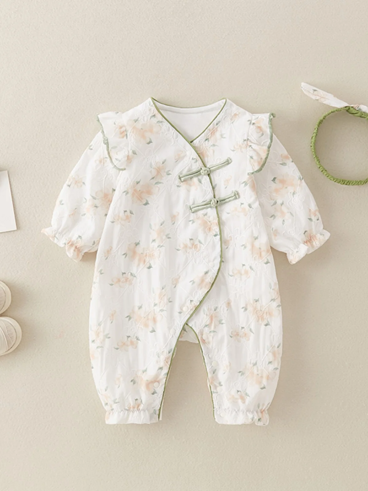 Conjunto de Roupa para Bebê de Primavera e Outono, Macacão Longo com Fechamento de Botão em Camadas Duplas, Roupas Externas em Algodão Respirável, Conjunto de Duas Peças