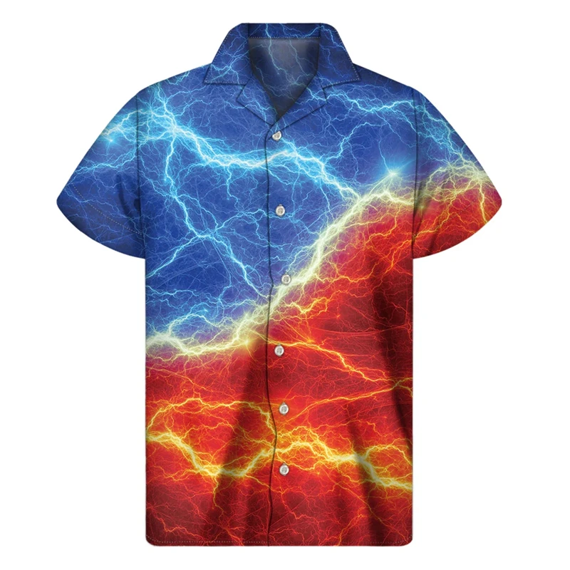 

Men's Hawaii Summer Lightning Casual Shirts 3D Pirnt Travel Beach Party Blouses y2k Tops Short Sleeve Summer Newest Camisa Lapel