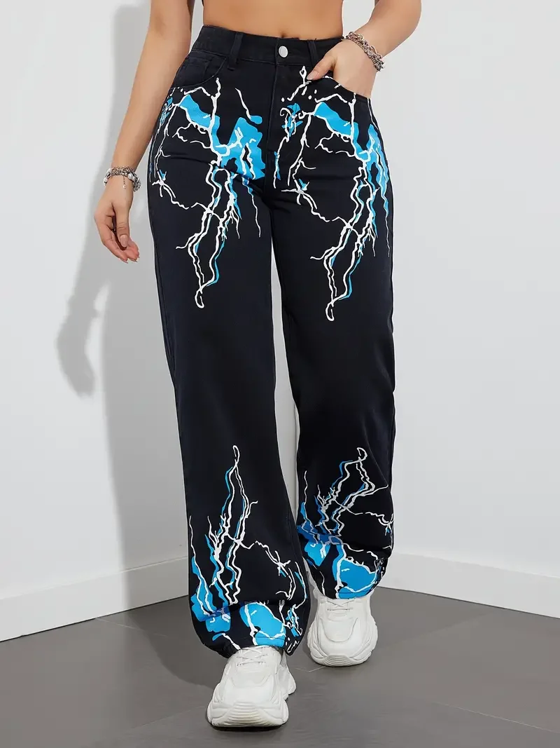 

2024 New Lightning Casual Trouser Women Loose Wide Leg Hip Hop Street Dance Wear Joggers Sportswear Party Rave Outfits Pants