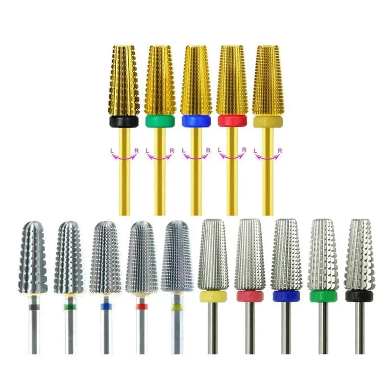 New 5 IN 1 Tapered Carbide Nail Drill Bits Two-Way Carbide Bit Drill Accessories Milling Cutter For Manicure left and right hand