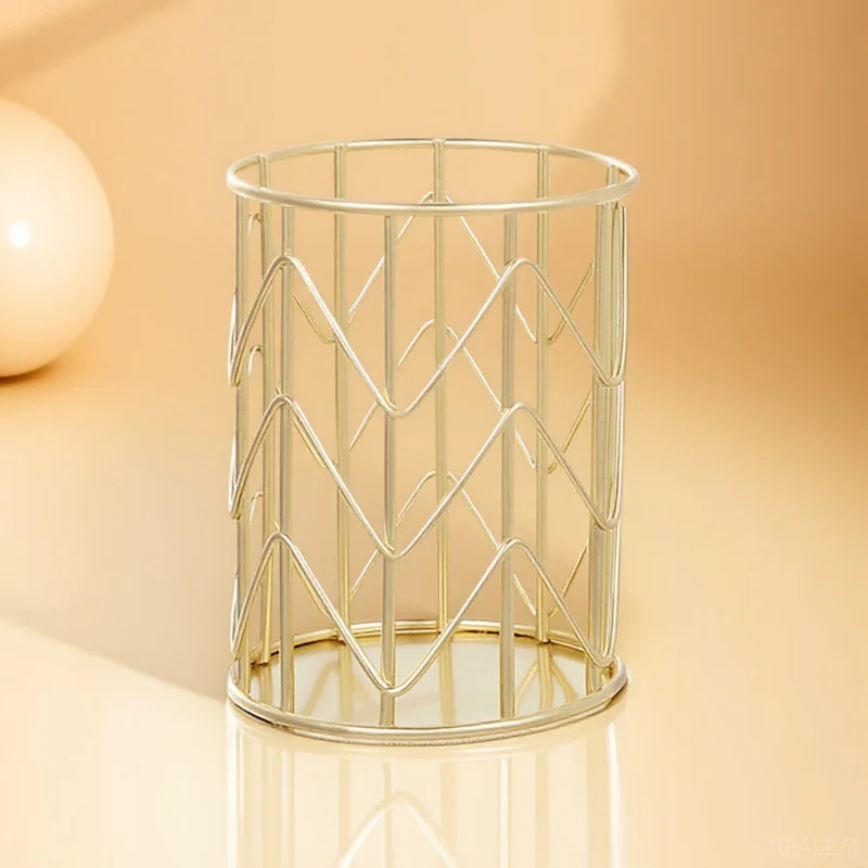 

1pc Iron Craft Holder Gold Plated Multipurpose Desktop Organizer For Makeup Brush Storage Tabletop Container Office Pen Holder