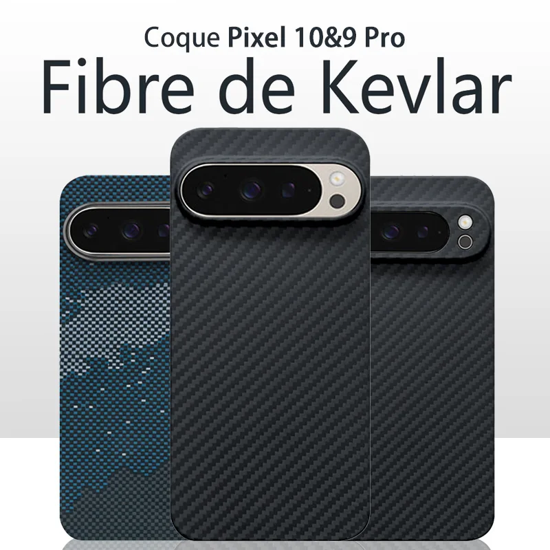 Étui de téléphone en fibre de carbone Google Pixel 10pro XL/9pro, étui en fibre d'aramide Kevlar Pixel 10pro, Pixel 10 9 9pro 9proXL, étui ultra-fin