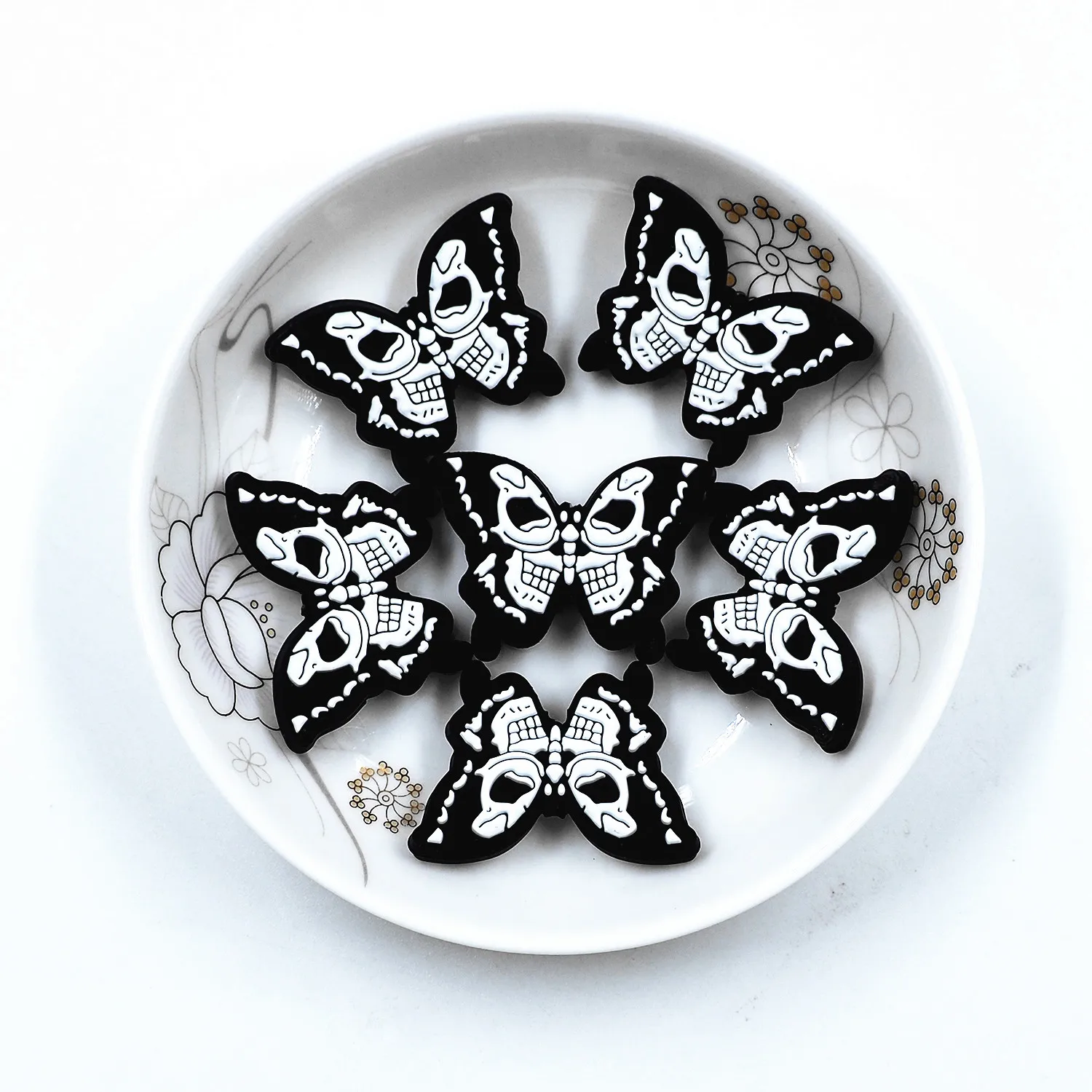 Chenkai 10pcs Skull Butterfly Silicone Focal Beads For Beadable Pen Silicone Charms for Pen Keychain Making Key Rings Characters