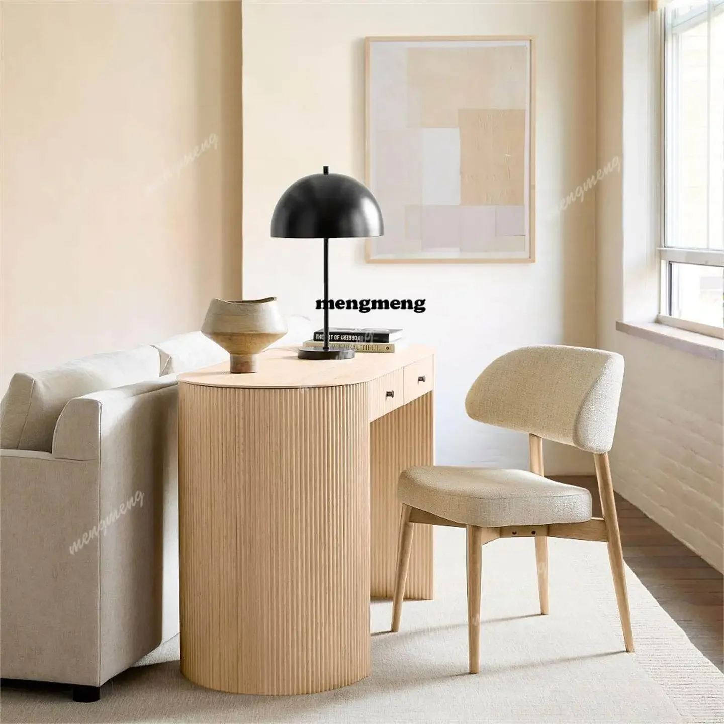 C178 Hot sales Japanese style oval desk log color double drawer office home study table design striped workbench