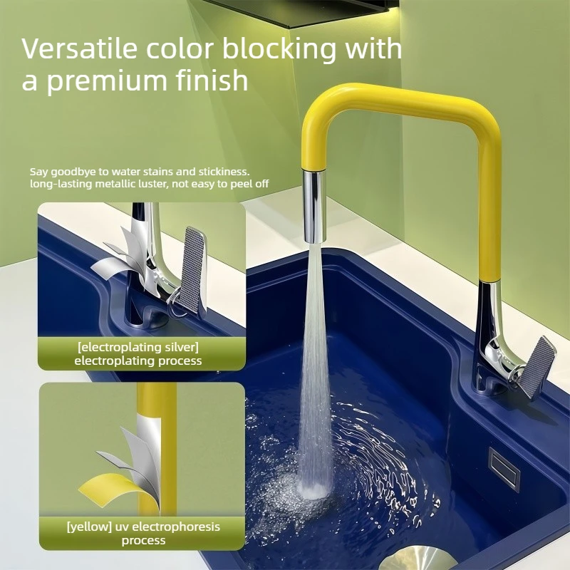 Kitchen Sink Pull-Out Hot and Cold Water Faucet Simple Electroplated Pressurized Splash-Proof Multi-Mode Water Faucet