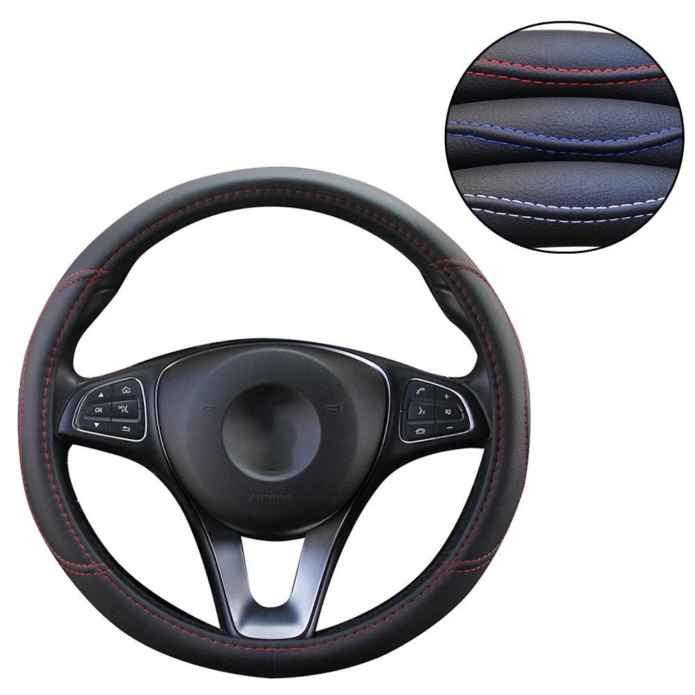 Car Steering Wheel Cover Breathable Anti Slip PU Leather Car Accessories Auto Decoration Suitable 37-38CM