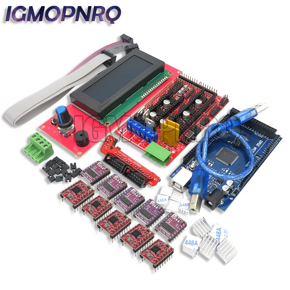 Mega 2560 R3 CH340 +1pcs RAMPS 1.4 Controller +5pcs A4988 DRV8825 Stepper Driver Module+1pcs 2004 controller for 3D Printer kit