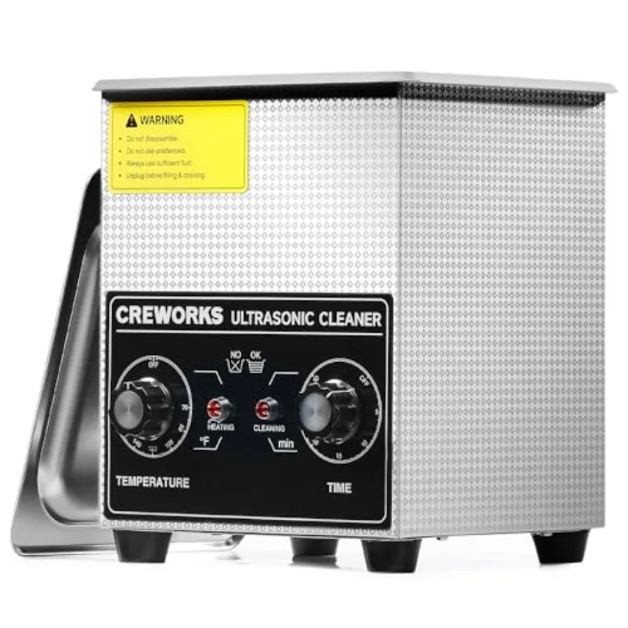 

CREWORKS Ultrasonic Cleaner with Heater and Timer 60W 304 Stainless Steel Sonic Cleaner 0.5 gal Compact Ultrasonic Parts Cleane