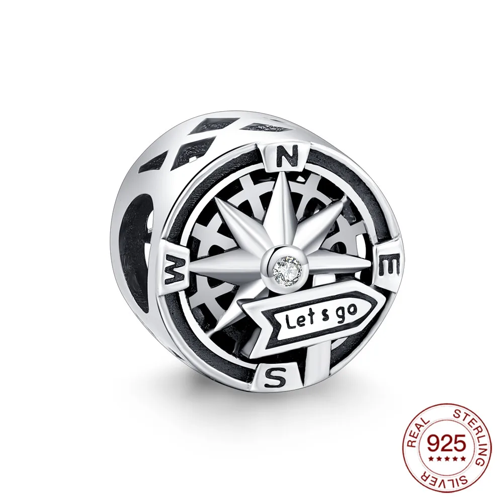 New Holiday Charm Compass Beads 925 Sterling Silver Bead Fit Bracelets Diy For Woman Holiday Jewelry Love Gift