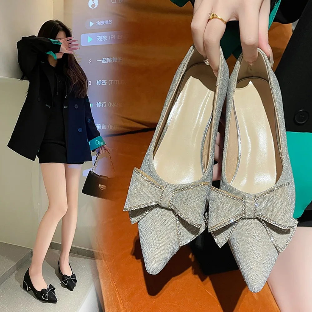 

Женские остроносые туфли на высоком каблуке, однотонные туфли на среднем толстом каблуке, большой размер 34-43, для весны, 2024