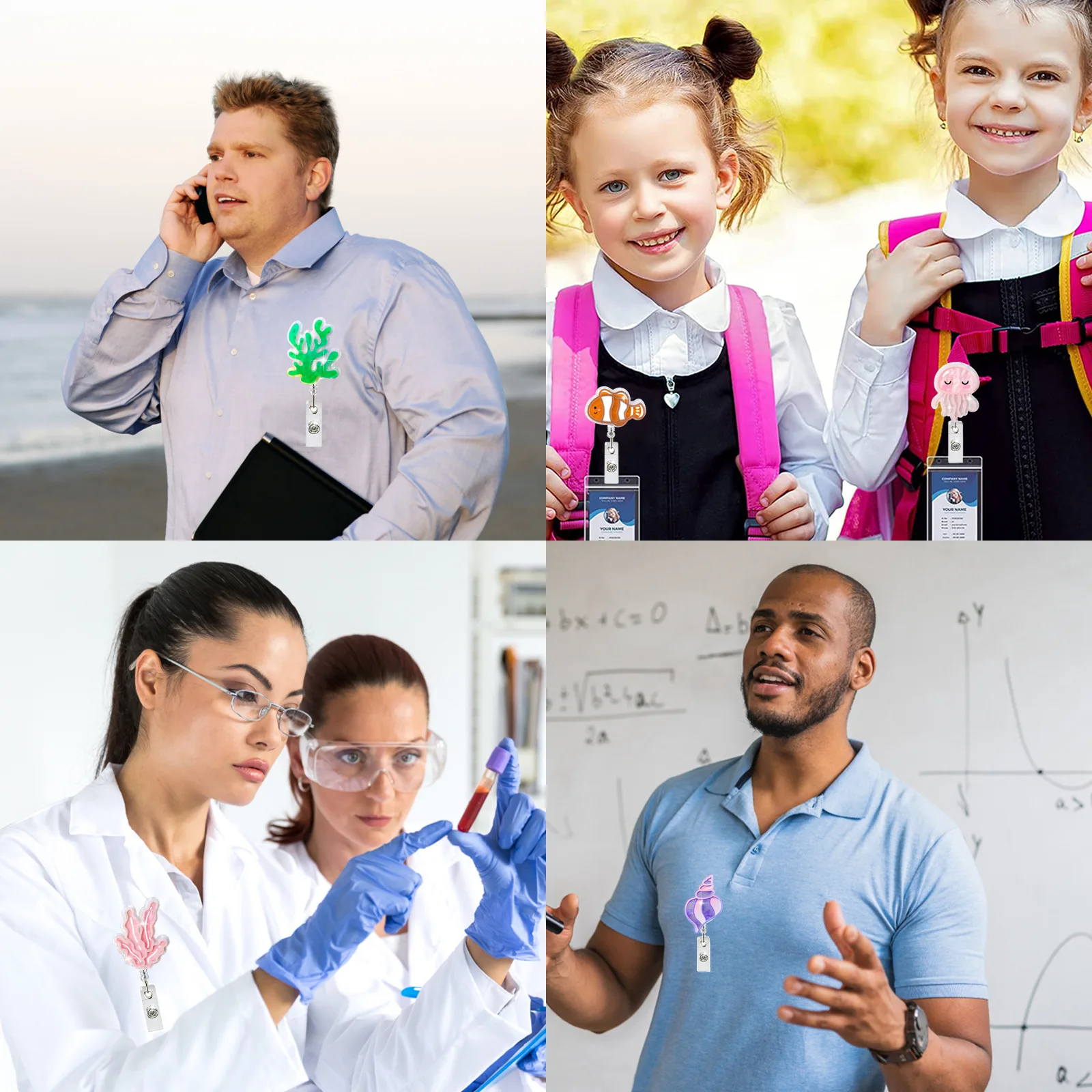 Retrátil Acrílico Badge Reel Clip, Easy Pull Buckle, Id Badge Holder, Golfinho, Medusa, Coral, Elástico, Vida Marinha