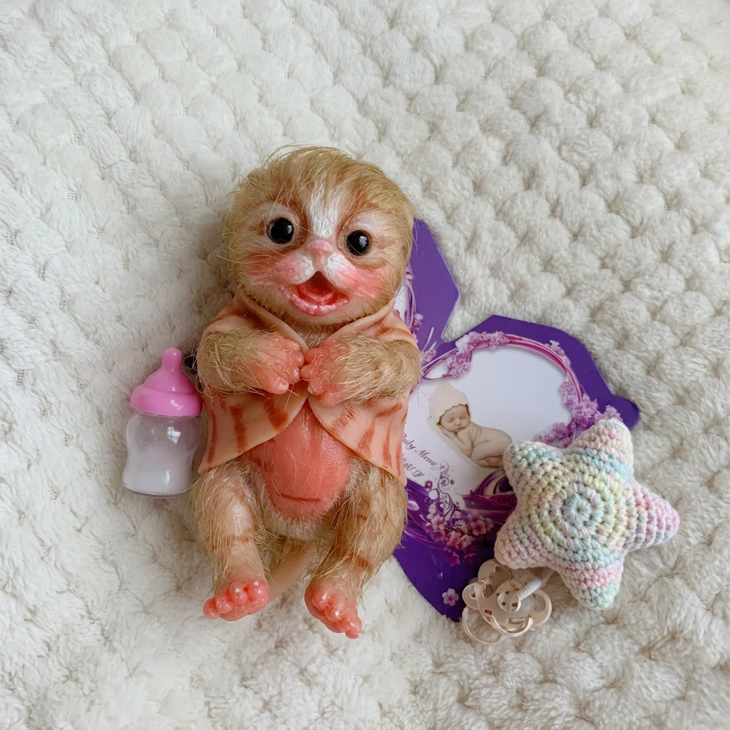 6 Inch Full Body Solid Silicone Reborn Cat Doll Hand Painted 3D Fur Texture Lifelike Soft Touch Mini Bebe Collectible Art Gift