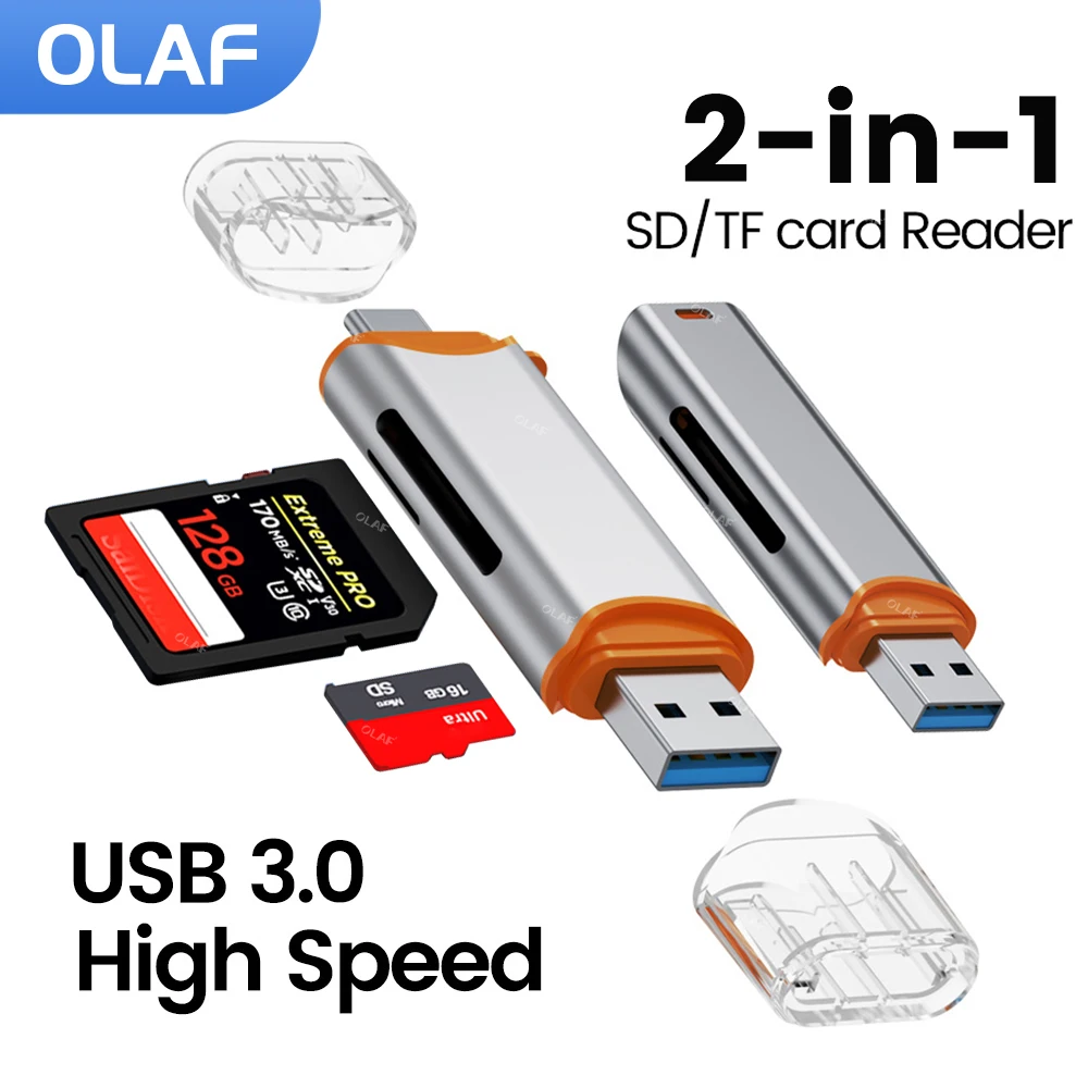 2-in-1 SD/TF Card Reader USB 3.0 High Speed Data Transfer Card Reader USB Type C Cardreader Adapter for PC Laptop Accessories