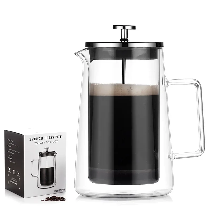 350ML/650ML/1000ML High Borosilicate Glass French Press Double-layer Insulated Coffee Pot Filter Shared Pot Coffee Tool