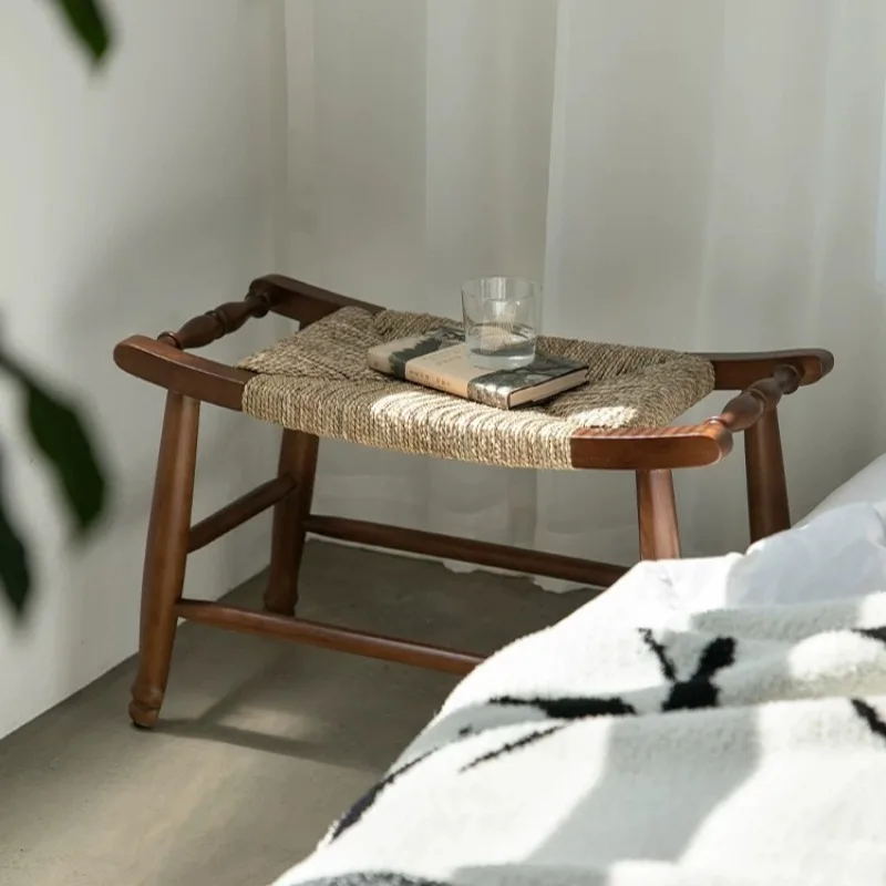 Nordic Solid Wood Rattan Ottoman 4