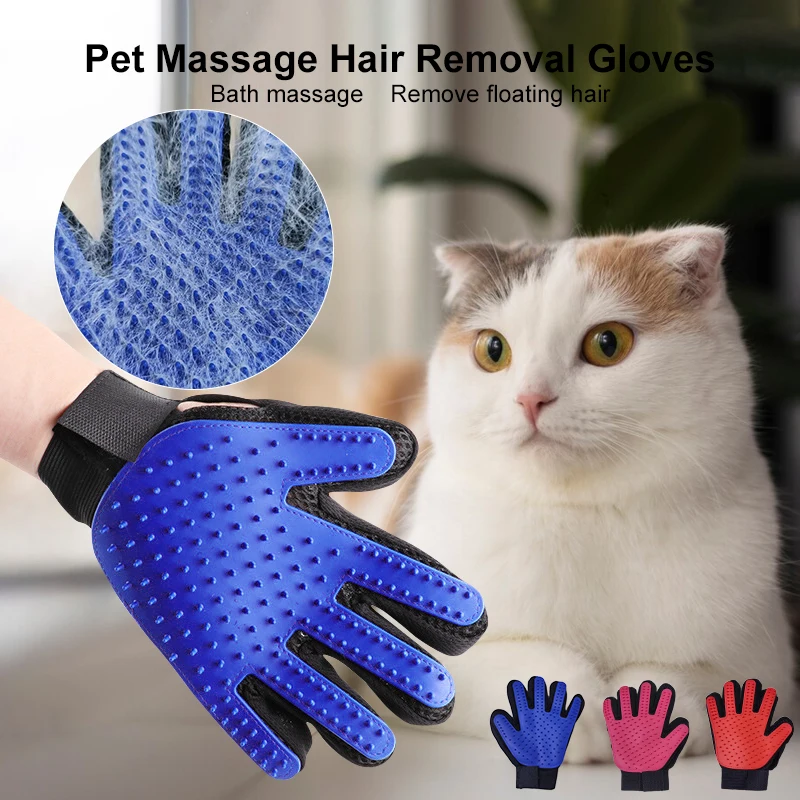 Pet Grooming Glove, Silicone Deshedding Brush for Cats Dogs, Massage & Cleaning Comb with Soft Rubber Teeth, Pet Hair Remover