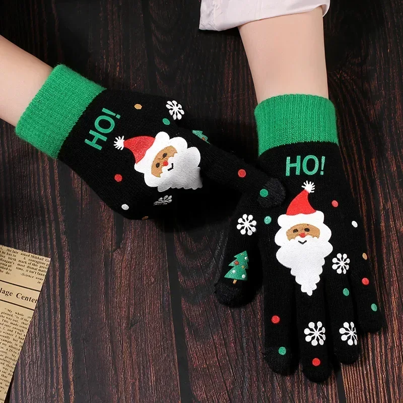 Winter Christmas Printed Touchscreen Gloves Unisex Knitted Mittens for Men Women Holiday Gift Outdoor Skiing New Year Warm
