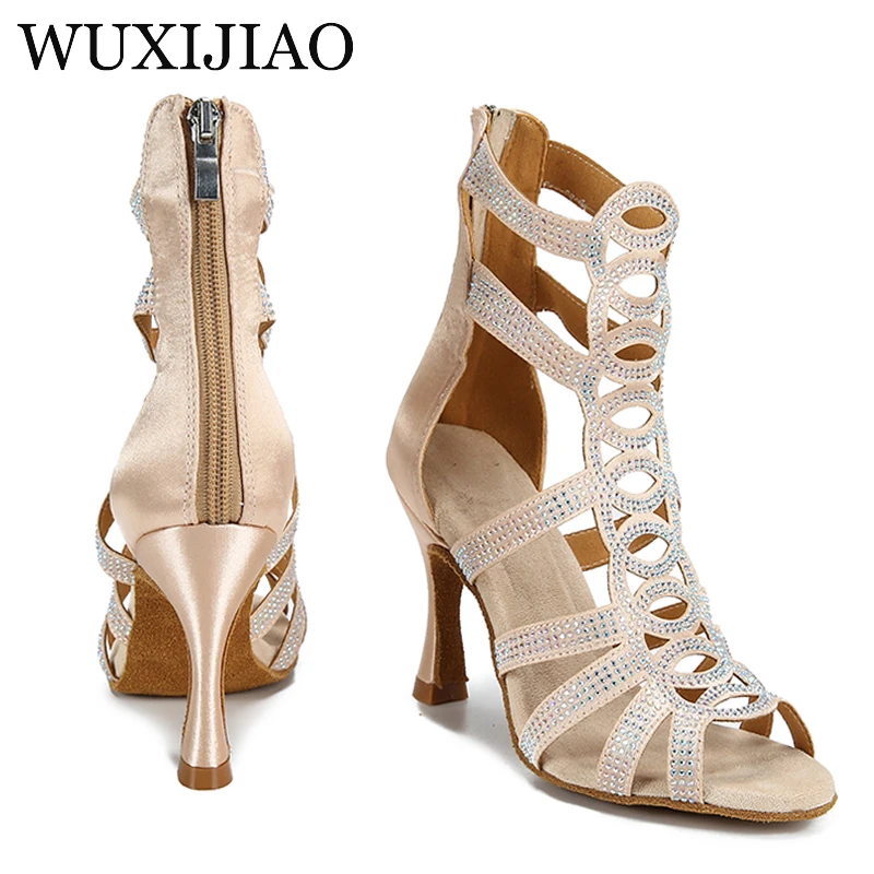 Hollow diamond inlaid Latin dance shoes for women\'s new professional soft sole dance shoes Latin American dance bachata high hee