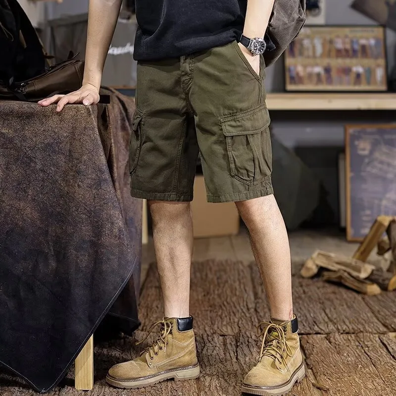 

Мужские оливково-зеленые шорты-карго, повседневные, свободного кроя, летние, до колена, рабочие шорты