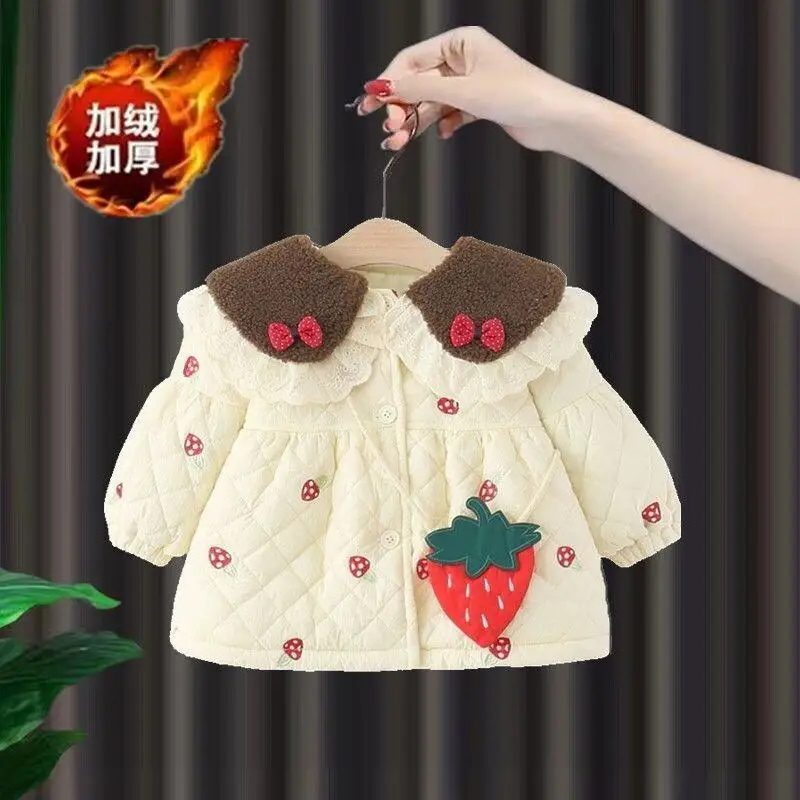 

Осенне-зимнее кавайное хлопковое стеганое пальто для маленьких девочек, короткая утепленная теплая куртка-пуховик с лацканами, легкая верхняя одежда, детская одежда