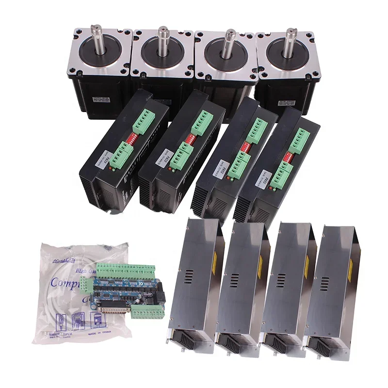 4 Axis 12Nm 34 Stepper Motor CNC Kits with Mach3 Breakout Controller Board 48V Power Supply
