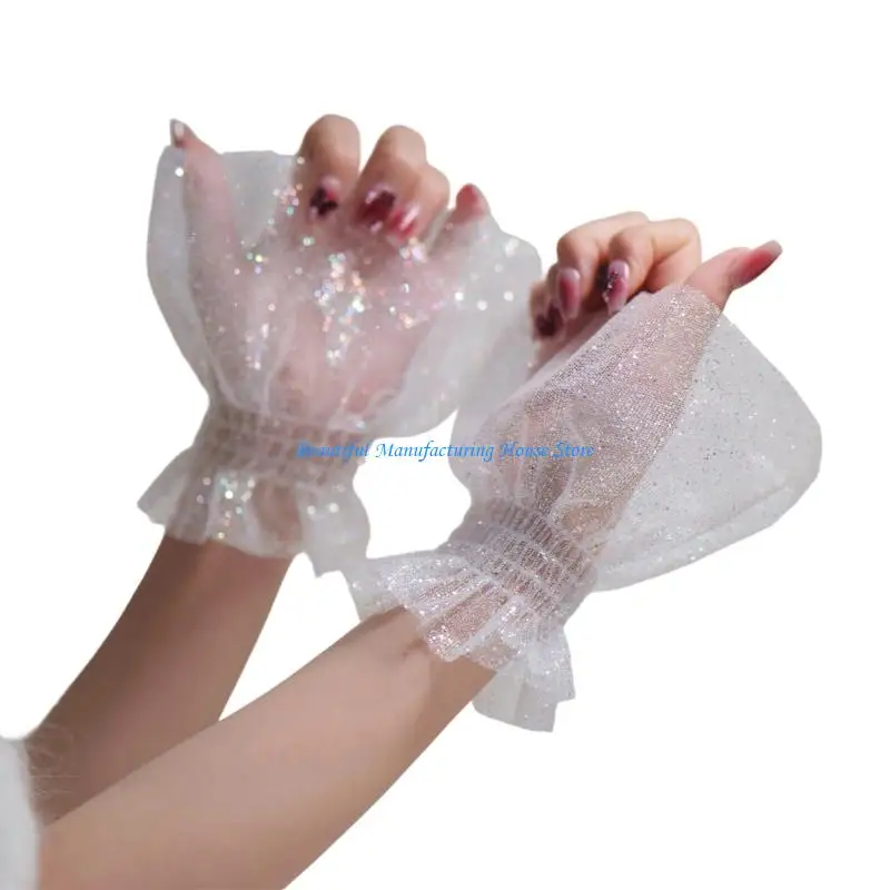E56A Polsini versatili con maniche elastiche, bordi decorativi in ​​pizzo per fotografia, struttura in nylon morbido e