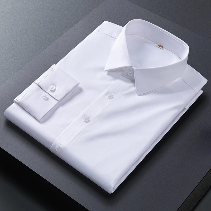 Men's Casual and Fashionable Long Sleeved Solid Color Shirt Non Ironing & Wrinkle Resistant White Black shirt men's long sleeved
