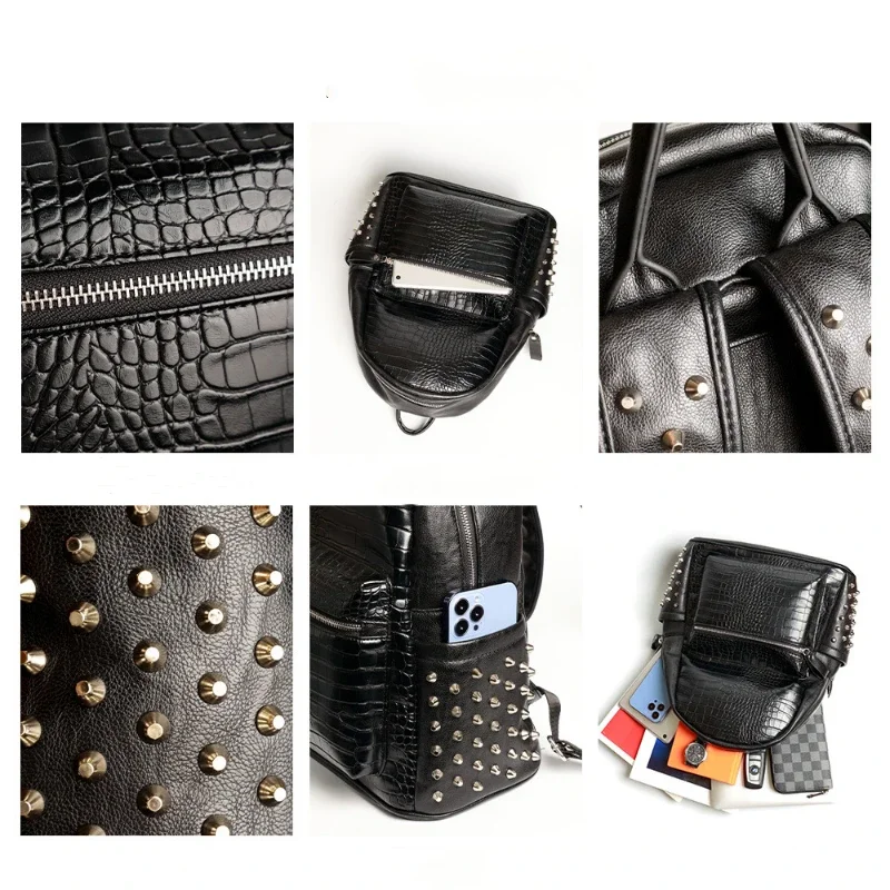 New Fashion Men Backpack Brand Designer Backpacks For Men Luxury Crocodile Pattern PU Leather Travel Backpack Men Laptop Bags